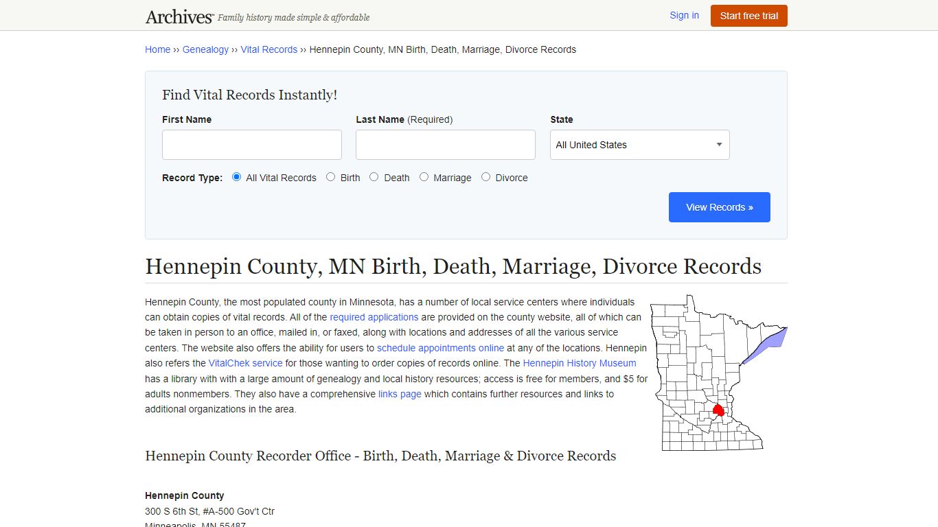 Hennepin County, MN Birth, Death, Marriage, Divorce Records