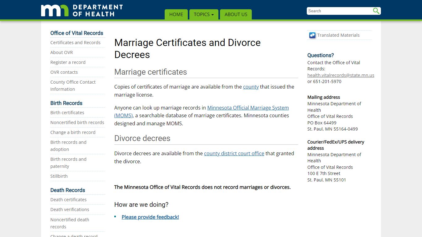 Marriage Certificates and Divorce Decrees - Department of Health